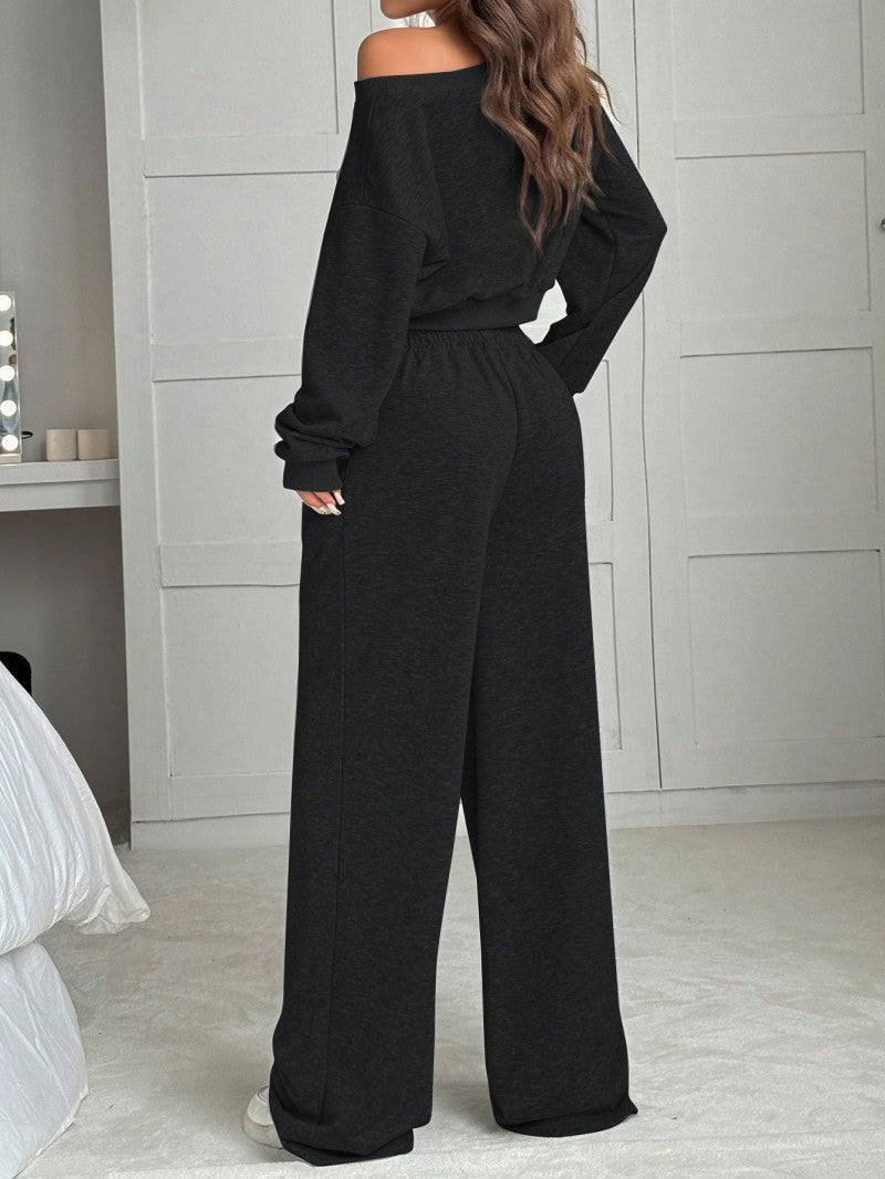 Open Shoulder Knitted Long Sleeve Suit