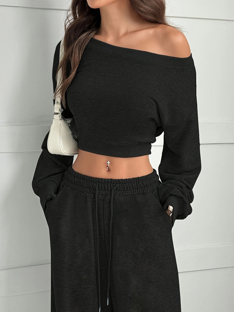 Open Shoulder Knitted Long Sleeve Suit