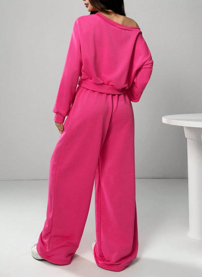 Open Shoulder Knitted Long Sleeve Suit